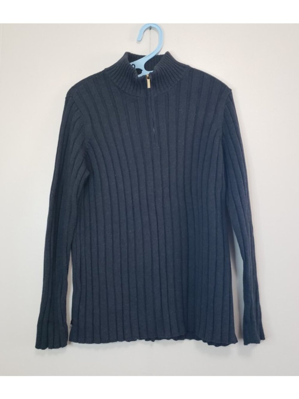 Lauren Ralph Lauren Womens S Sweater Neck Zip Dark Gray Ribbed Cotton Mock Neck